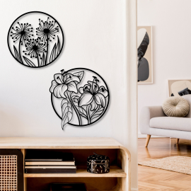 2 Parça Çiçekler Seti Duvar Oda Ev Aksesuarı Metal Tablo 