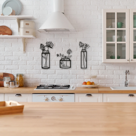 3 Parça Vazolu Çiçek Duvar Oda Ev Aksesuarı Metal Tablo 