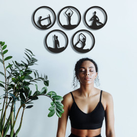 5'li Yoga Sembolü Metal Dekoratif İç Mekan İçin Metal Tablo 5 Adet 34x34 cm