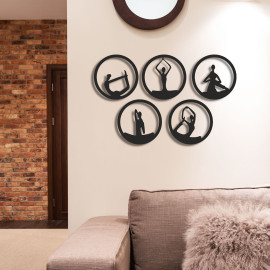 5'li Yoga Sembolü Metal Dekoratif İç Mekan İçin Metal Tablo 5 Adet 34x34 cm