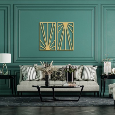 Art Deco 2'li Set Duvar Oda Ev Aksesuarı Metal Tablo