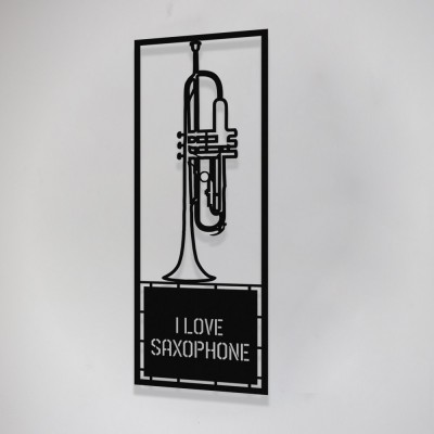 Çerçeve İçinde I Love Saxophone Tasarım Metal Tablosu 70x25cm