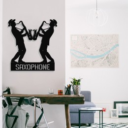 Çerçeve İçinde Jazz Saksafon Çalan Adamlar Tasarım Metal Tablosu 70x65cm