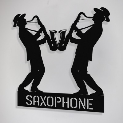Çerçeve İçinde Jazz Saksafon Çalan Adamlar Tasarım Metal Tablosu 70x65cm