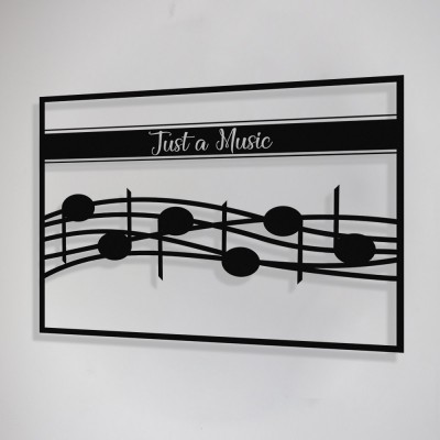 Çerçeve İçinde Just A Music ve Notalar Tasarım Metal Tablosu 70x50cm