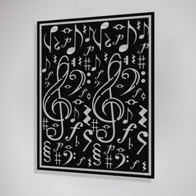 Çerçeve İçinde Nota ve Solfeş Anahtarları Tasarım Metal Tablosu 70x50cm