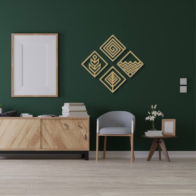 Dört Element Dörtlü Set Metal Dekoratif Tablo 35x35 cm