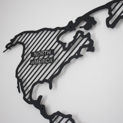 Dünya Haritası Çizgili Kıtalar Yazılı Duvar Oda Ev Aksesuarı Metal Tablo 