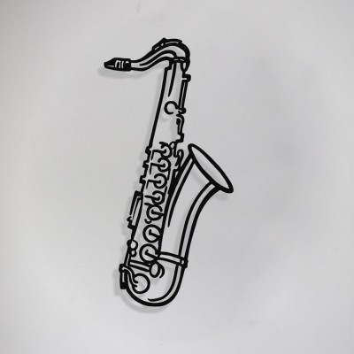 Jazz Music Kontürlü Saksafon Tasarım Metal Tablosu 65x30cm