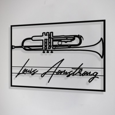 Jazz Müzik Saksafon ve Louis Armstrong Çerçeveli Tasarım Metal Tablosu 65x47cm