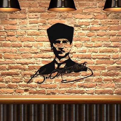 Kemal Atatürk Potresi Ve İmzası Metal Tablo Tasarım 50x47 Cm Kemal Atatürk Potresi Ve İmzası Metal Tablo Tasarım 50x47 Cm