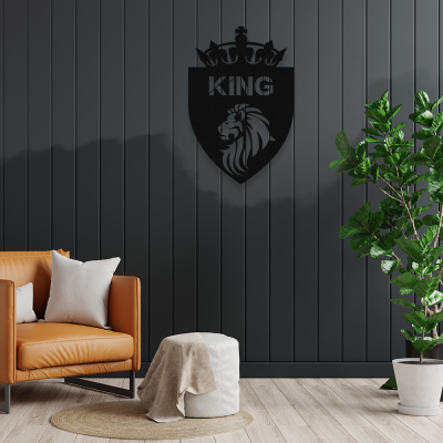 Kral Tacı Ve King Yazısı Metal Dekoratif İç Mekan 50x33 Cm