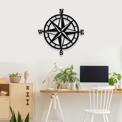 Kuzey Güney Doğu Batıyı Göstersen Pusula Metal Dekoratif İç Mekan İçin Metal Tablo 50x50 Cm