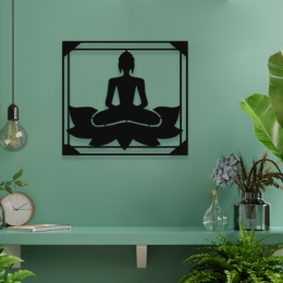 Lotus Çiçeği Üzerinde Buda Zen Yoga Yapan Kadın Metal Dekoratif İç Mekan İçin Metal Tablo 50x40 Cm