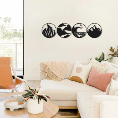 Modern Dört Element Duvar Oda Ev Aksesuarı Metal Tablo