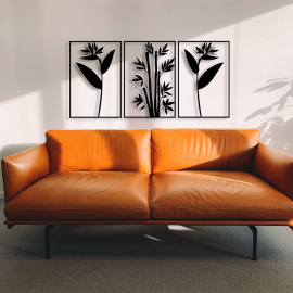 3 Parça Çiçek ve Sazlık Duvar Oda Ev Aksesuarı Metal Tablo 