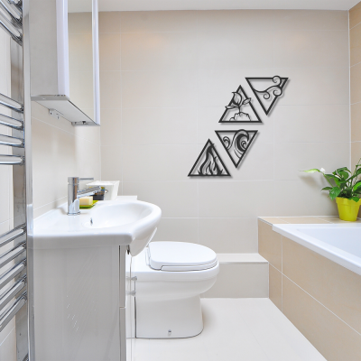 Üçgen Şeklinde Dört Element Seti Duvar Oda Ev Aksesuarı Metal Tablo 