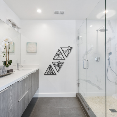 Üçgen Şeklinde Dört Element Seti Duvar Oda Ev Aksesuarı Metal Tablo 