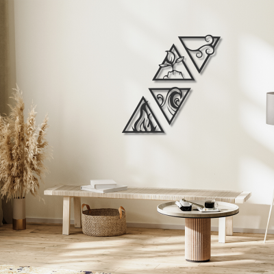 Üçgen Şeklinde Dört Element Seti Duvar Oda Ev Aksesuarı Metal Tablo 