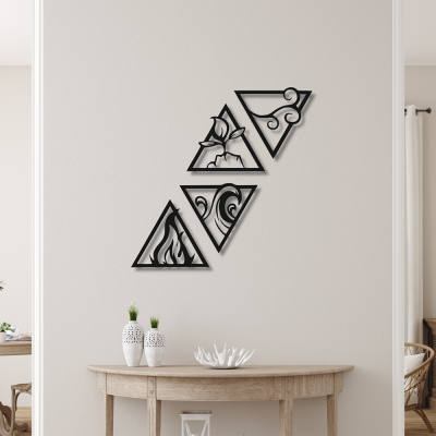 Üçgen Şeklinde Dört Element Seti Duvar Oda Ev Aksesuarı Metal Tablo 