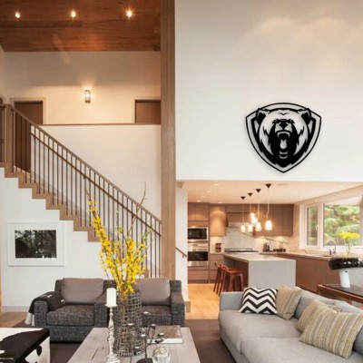 Vahşi Ayı Kafası Duvar Oda Ev Aksesuarı Metal Tablo 50x50 cm