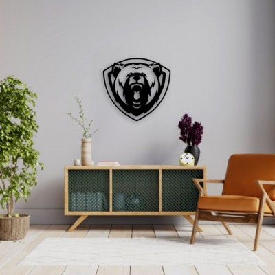 Vahşi Ayı Kafası Duvar Oda Ev Aksesuarı Metal Tablo 50x50 cm