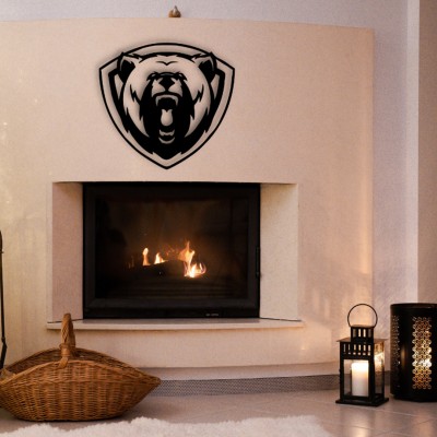 Vahşi Ayı Kafası Duvar Oda Ev Aksesuarı Metal Tablo 50x50 cm