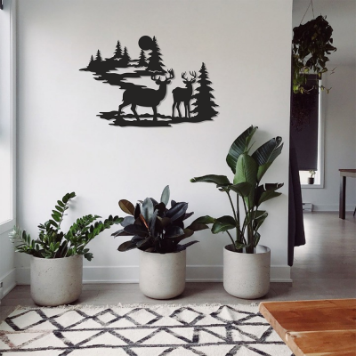 Vahşi Geyik Duvar Oda Ev Aksesuarı Metal Tablo 