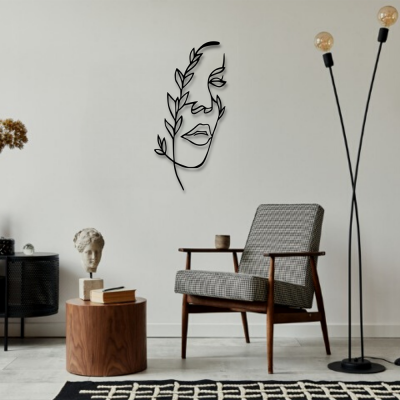 Yaprak Detaylı Kadın Silueti Duvar Oda Ev Aksesuarı Metal Tablo 