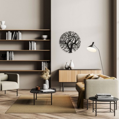 Yaşam Ağacı Duvar Oda Ev Aksesuarı Metal Tablo 50x50 cm