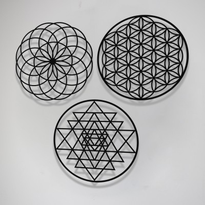 Yaşam Çiçeği - Sri Yantra - Torus Metal Tablo 3'lü Set 50x50cm