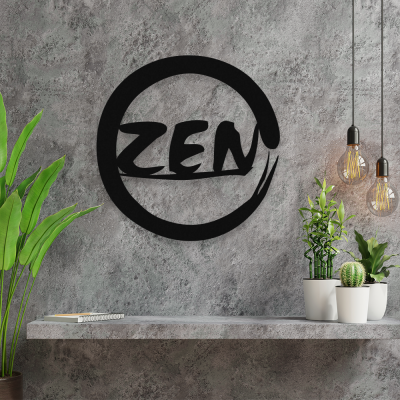 Zen Yazısı Ve İşareti Yoga Figürü Simgesi Metal Dekoratif İç Mekan İçin Metal Tablo 50x50 Cm