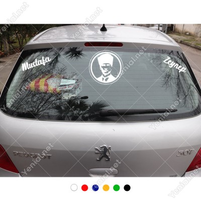 Atatürk Potresi ve Kişiye Özel 2 Adet Yazı Araç Stickerları