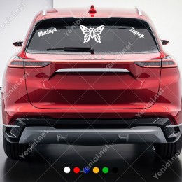 Detaylı Kelebek Çizimi ve Kişiye Özel 2 Adet İsim Stickerları