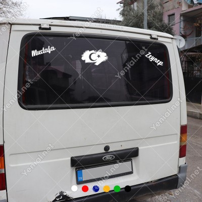 Efektli Türk Bayrağı ve Kişiye Özel 2 Adet İsim Stickerları