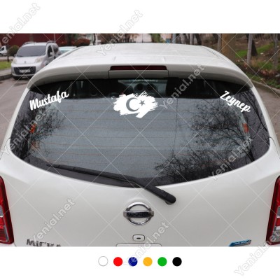 Efektli Türk Bayrağı ve Kişiye Özel 2 Adet İsim Stickerları