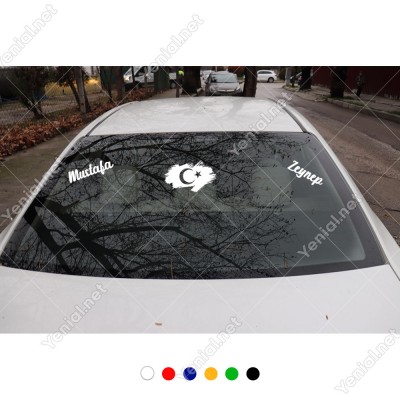 Efektli Türk Bayrağı ve Kişiye Özel 2 Adet İsim Stickerları