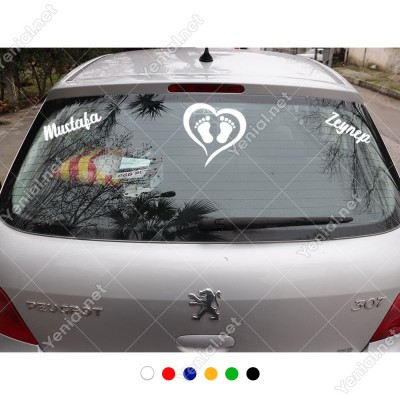 Kalp-Ayak İzleri ve Kişiye Özel 2 Adet İsim Sticker