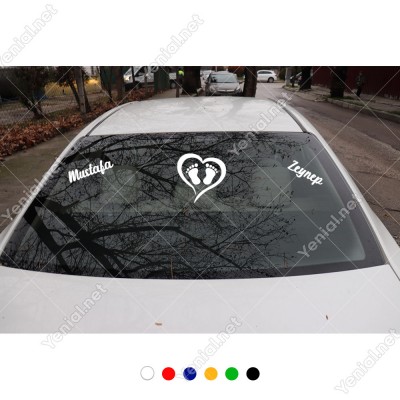 Kalp-Ayak İzleri ve Kişiye Özel 2 Adet İsim Sticker
