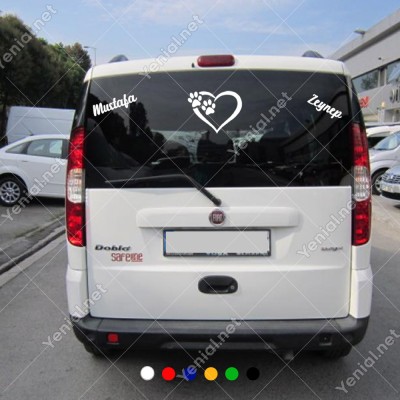Kalp Pati ve Kişiye Özel 2 Adet İsim Sticker