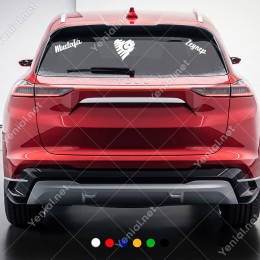 Kalp Türk Bayrağı ve Kişiye Özel 2 Adet İsim Stickerları