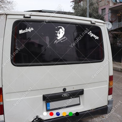 Kemal Atatürk İmzası ve Kişiye Özel 2 Adet Yazı Araç Stickerları