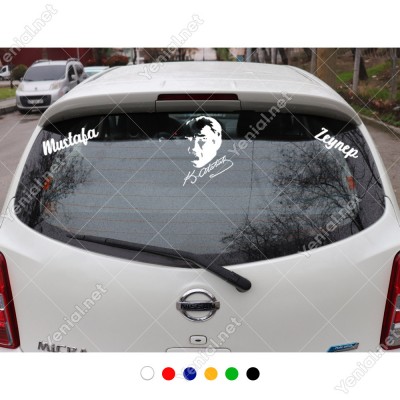 Kemal Atatürk İmzası ve Kişiye Özel 2 Adet Yazı Araç Stickerları