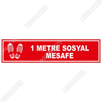1 Metre Sosyal Mesafe Afiş Sticker Yapıştırma 12x50cm