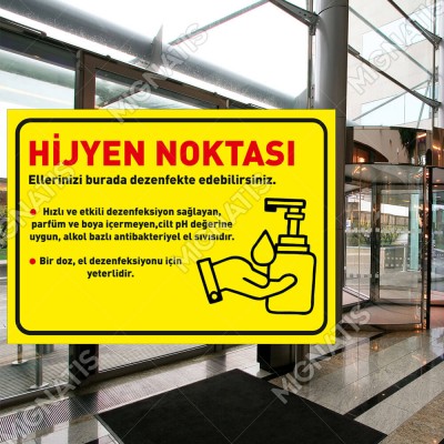 Hijyen Noktası Sarı Zeminli Yatay Afiş Sticker Yapıştırma
