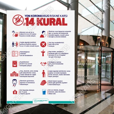 Koranavirüs Riskine Karşı 14 Kural Beyaz Zemin Yazısı Kızılay Afişi Stickerı