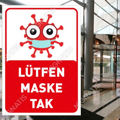 Lütfen Maske Tak Korana Simgeli Çocuklar İçin Sticker Afiş
