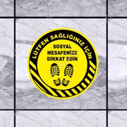 Lütfen Sağlığınız İçin Sosyal Mesafeyi Koruyalım Yazısı Sarı Renk Sticker