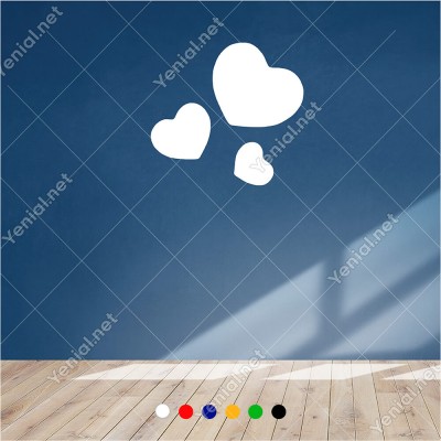 Büyükten Küçüğe Sıralanmış Üç Kalp 60x55 cm Duvar Sticker
