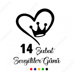 14 Şubat Sevgililer Günü Taçlı Kalp 110x110cm Sticker